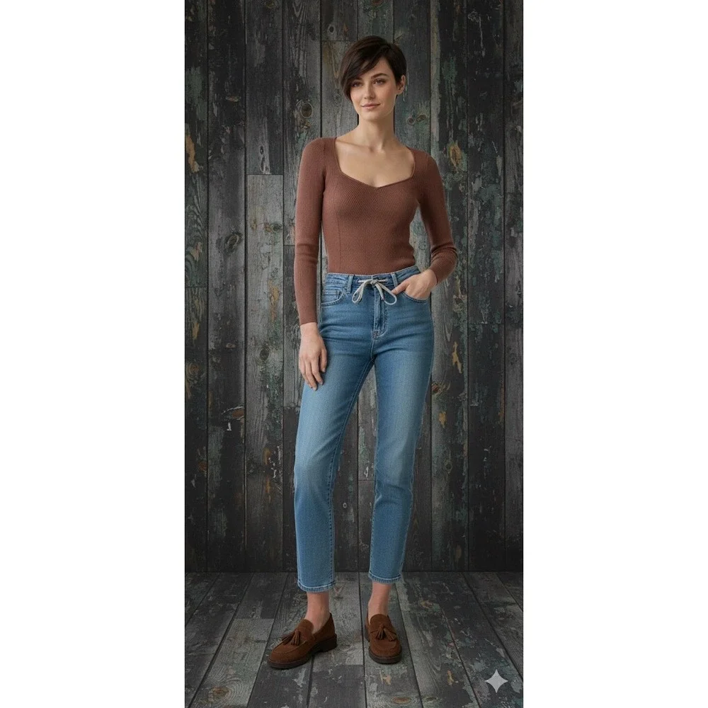 Abercrombie Fitch LuxeLoft Top Women's Ribbed Sweetheart Neck Brown Sz S Preppy - Picture 13 of 16
